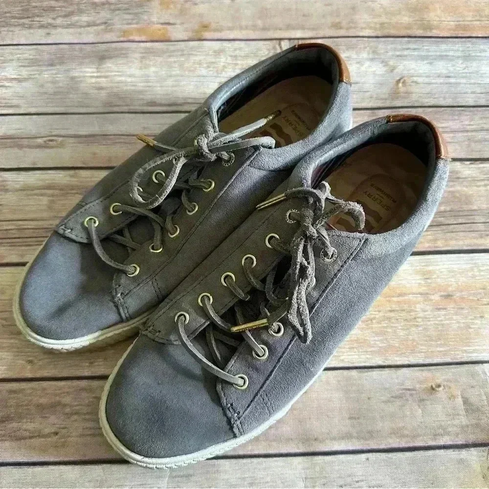 Sperry Women’s Vulcanized Anchor Plushwave Suede Gray Shoes Sz 8.5